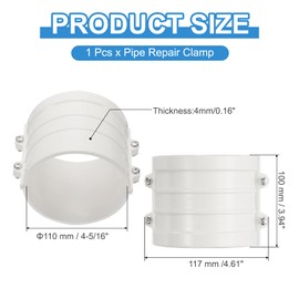 PATIKIL 4-5/16" Water Pipe Repair Clamp PVC Leak Sealer for OD 110mm PE/PPR/Pipes and Plumbing (Length 3.9 Inch), White