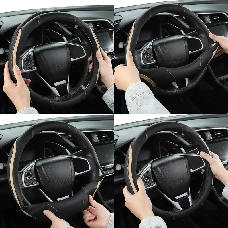 Car Steering Wheel Cover, Leather Steering Wheel Cover Beige Universal