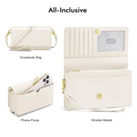 nuoku Crossbody Bag for Women Cellphone Little Purse with Credit Card Slots Lightweight Leather Wristlet Wallet, Apricot