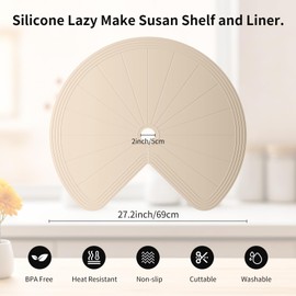 Dual Tier Pie-Cut Lazy Susan Shelf Liner – Waterproof, Non-Slip Thermal Protection Mat 2 PCS,（ Khaki 27.1in