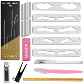 Eyebrow Shaper Stencils Kit Reusable Brow Lips Mapping Template with Black Microblading Pencil and Sharpener for Semi-Permanent Makeup Mapping