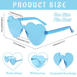 Morcheiong 24 Pack Heart Shaped Sunglasses Frameless Glasses Women Bachelorette Girl Birthday Party Favor Transparent Eyewear (Blue)