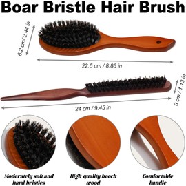 Anti Static Quiff Roller Hair Brush, 2Pcs Slick Back Brush Boar Bristle Hairbrush,Wooden Bristle Hair Brush Boar Bristle Brush Slick Back Hairbrush for Women or Men