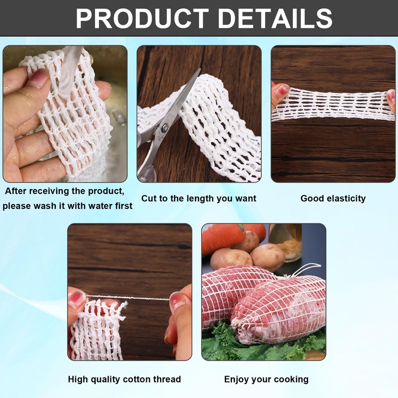 12m Meat Netting Roll,Size 16,Elastic Smoked Meat Poultry Ham Netting