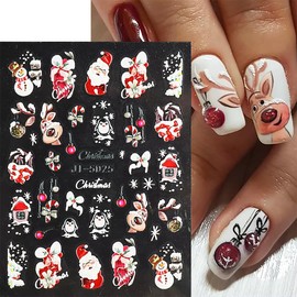 Christmas Nail Stickers Decals Cute Christmas Nail Art Decor Self-Adhesive 5D Embossed Winter Snowflake Santa Tree Snowman Reindeer Xmas Stickers for Nail Art Design Nail Accessories Decorations 2PCS