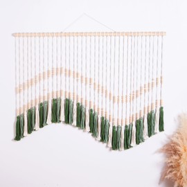 zidqpiu Large Macrame Wall Hanging Boho Wall decor, Large Tapestry Tassel Wall Hanging with Wood Beads,Wall art Decor for Bedroom Living Room, 43" W x 30" H (Green-wave)