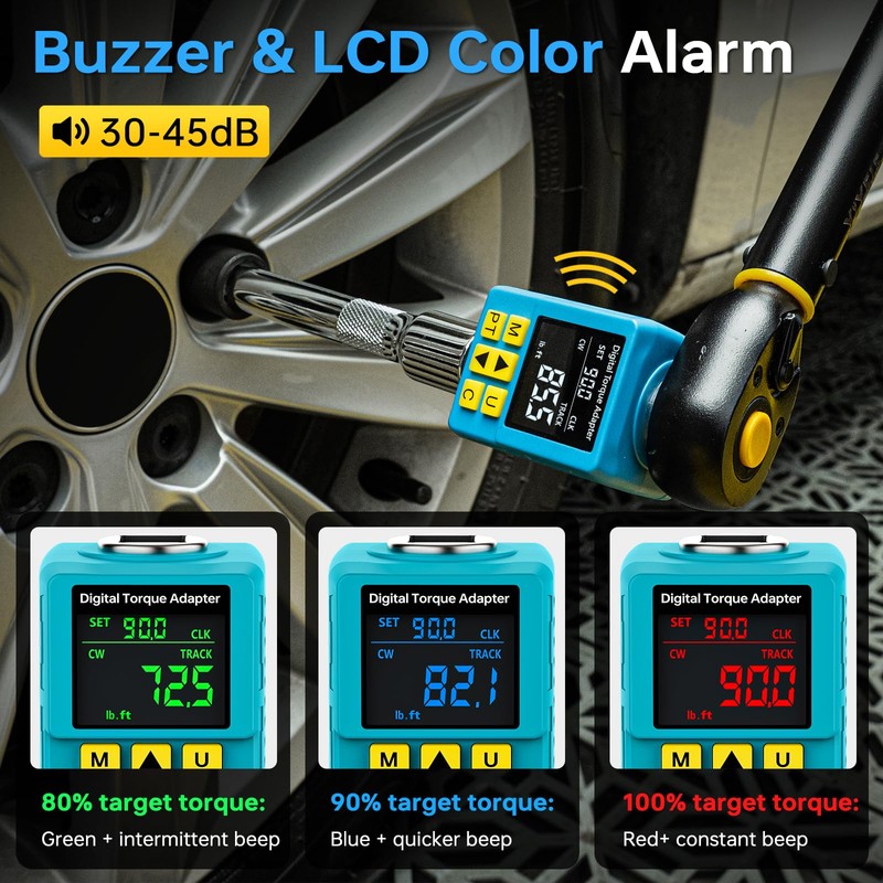 Upgrade 1/2" Digital Torque Adapter, (±1% Accuracy, 5-100Ft-lb), Precision Digital