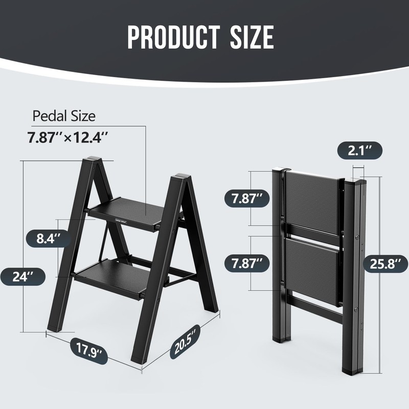 WOA WOA Step Ladder, Folding Step Stool with Widening Pedals,