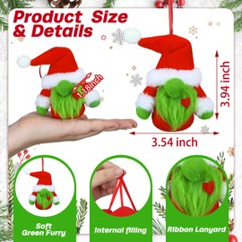 Syhood 8 Pcs Lime Green Furry Gnome Ornament Christmas Red and Green Hanging Ornament Xmas Cute Gnome Plush Doll Gifts with Rope for Christmas Tree Decorations Party Home Fireplace Stair Window
