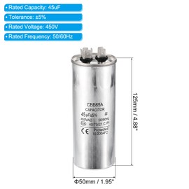 PATIKIL 45uF 45MDF 450V AC Fan Start Capacitor, CBB65 Circular Run Capacitor for AC Motor Run Air Conditioner Cool Heat Pump Condenser Straight