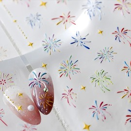 1Sheets Independence Day Embossed Firework Nail Art Stickers Holographic Patriotic Starry Sky Sparkling Fireworks Nail Art Decals Design 4th of July Memorial Day for Women Manicure Decoration