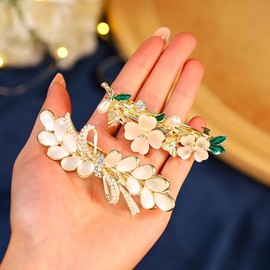 HEREAD Gold French Barrette Hair Clips Opal Rhinestone Hair Barrettes Flower Vintage Hair Accessories for Women (Pack of 2)