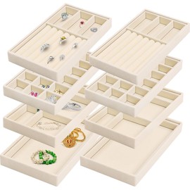 Joyería Multifuncionales Caja, 8 Piezas Bandeja de Joyería de Terciopelo Apilable, Organizador de Cajones de Joyería, Bandejas de Terciopelo para Joyas