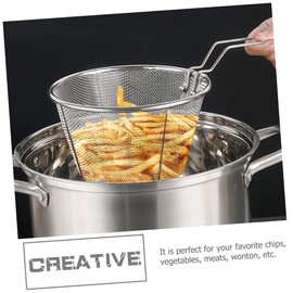 SHOWERORO Stainless Steel Frying Basket Hot Pot Basket Baking French Fries Baskets Long Handle Fry Basket Turkey Cooking Skimmers Food Presentation Strainer Spaghetti Colander Fry Pan Fried