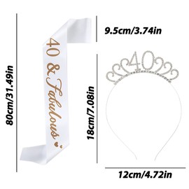 IRYNA 40th Birthday Sash and Tiara for Women 40th Birthday Decoration Crystal Crown Tiara and 40 & Fabulous Birthday Sash 40th Birthday Costume Set for 40th Birthday Party Decorations