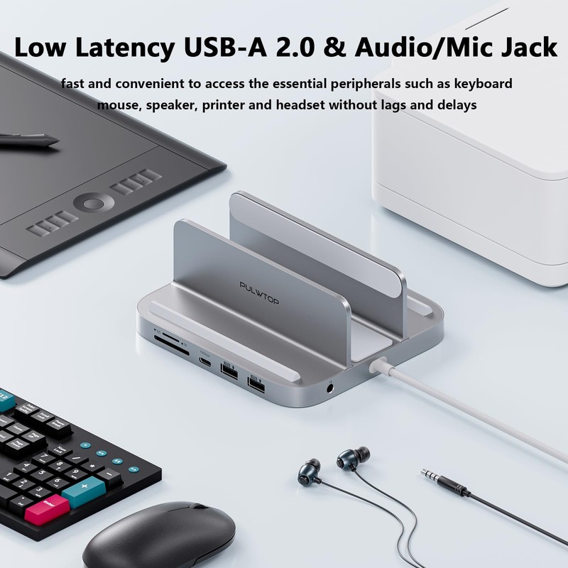 PULWTOP USB-C Stand Hub with SSD Enclosure for Mac Mini,