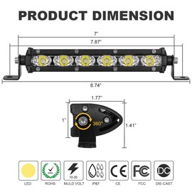7 Inch Single Row Led Light Bar Pods - BEAMCORN Ultra-Slim 60W 10000 Lumens Waterproof Driving Fog Light Combo Flood Spot Lights for Trucks Off Road ATV UTV SUV Golfcart 2-Pack