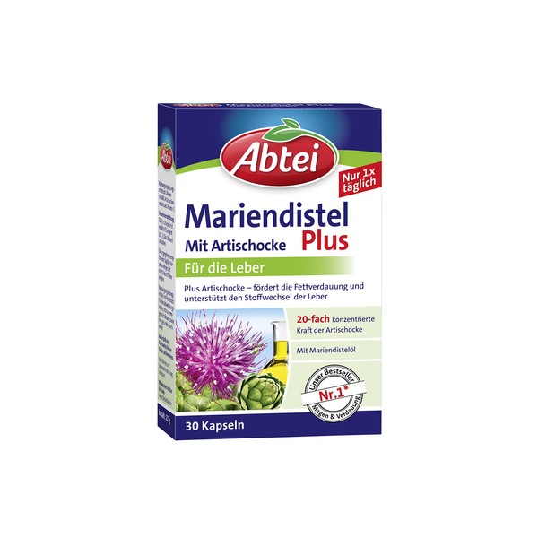 Abbey Milk Thistle Oil Plus Artichoke with Vitamin E Capsules Healthy Digestion Supports the Metabolism of the Liver, 30 pieces
