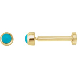 14k Yellow Gold Cabochon Natural Turquoise Press Fit Back Stud Earring Glitteri
