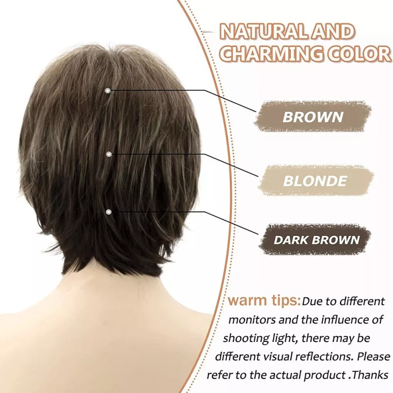 generic Pelucas Pelo Corto Rubio Mixto Castaño Oscuro For Mujeres
