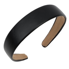 Semato Black Headband 1 Inch PU Leather Headband for Women and Girls Non-Slip Hair Bands Hair Accessories