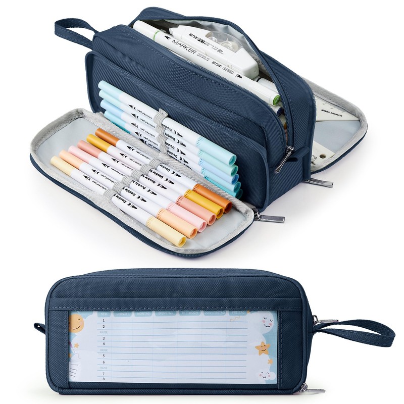 KALIDI Pencil Case with 3 Compartments Large Capacity Pencil Case