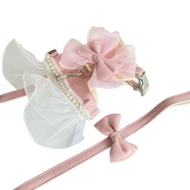 Dog Harness Skirt with Leash,Sweet Dog Dress Harness with Bow-Tie Pearls,Soft Tutu Vest Pet Clothes for Cats Puppy Small Dogs_L(Pink)