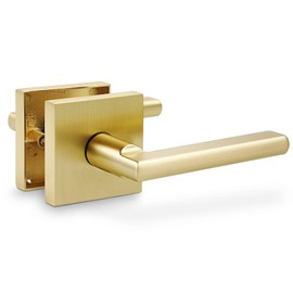 Linkaa Gold Lever Door Handles Interior Satin Brass, Zinc Alloy Keyless Door Handles for Bedroom Bathroom Hallway, Modern Square Passage Levers with Latch (Gold，Passage，No Lock，1 Pack)
