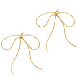 Gold Bow Earrings for Women Cute Bow Drop Dangle Earrings Long Tassel Ribbon Classic Bow Earrings Statement Bow Knot Large Drop Earrings Jewelry Gifts for Her Birthday Party Christmas