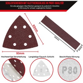 KSP-Tec Delta sander sanding paper, triangular sander, each 15 x grain 40/60/80/120/180/240/400, pack of 105, 93 x 93 x 93 mm, Velcro sanding pads