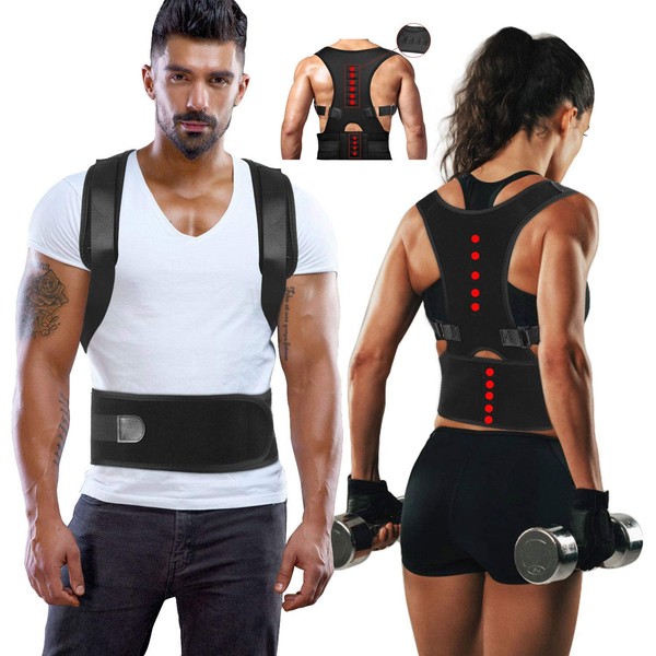 Magnetic Back Support for Posture Corrector with 10 Magnets and Adjustable Straps and Breathable Mesh Panels