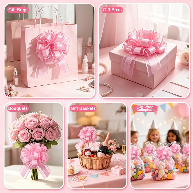 12 PCS 6'' Shimmering Light Pink Gift Bows Large Bows