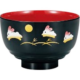 Masakazu 73508 Kyoto Soup Bowl, Black, Flat Muscle, Parent-child Rabbit