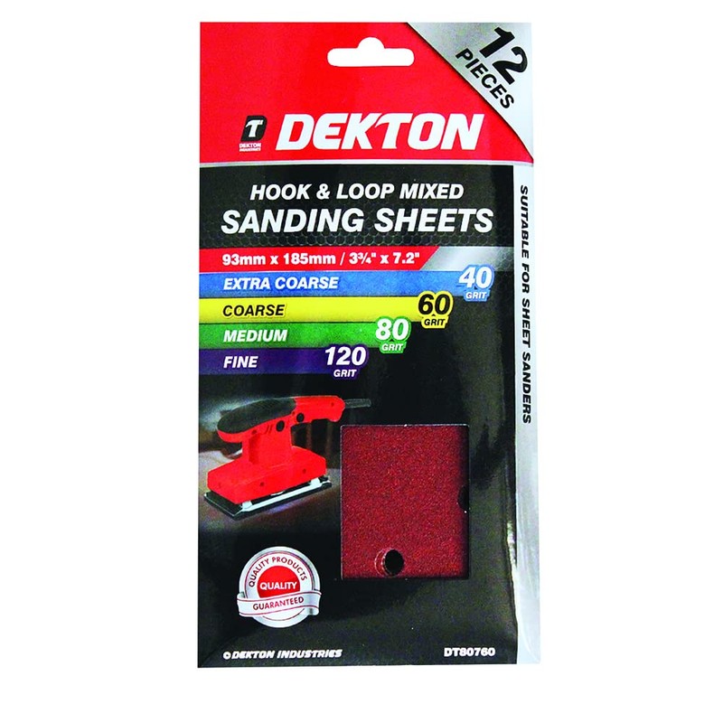 DEKTON DT80760 Hook and Loop Mixed Sanding Sheets, Black/Red, 93