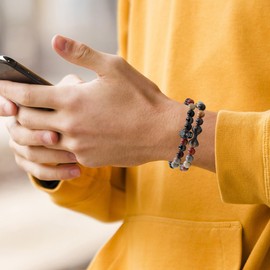 Oneress Layered Beaded Elastic Bracelet with Skull Charm, US Picture Jasper with Skull Jewelry Gift for Birthdays and Holiday Gatherings - YA5150