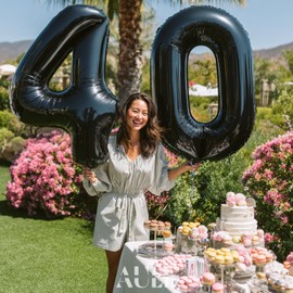 AULE 40 Inch Jumbo Black Foil Mylar Number Balloons for Men Women 40th Birthday Party Decorations 40 Years Old Anniversary Party Supplies