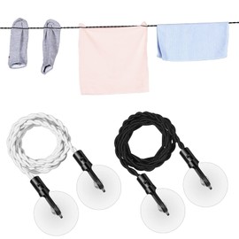 Boao 2 Pieces Travel Clothesline Portable Retractable Clothesline with Hooks and Suction Cups Camping Accessories Cruise Essentials for Outdoor and Indoor Use (Black, White)