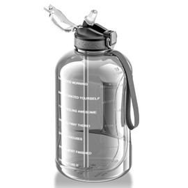 GLEKGLEK Sports Water Bottle with Straw 3L BPA Free Time Markings Large for Gym Workout Training Water Bottle (Grey)