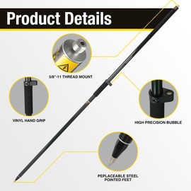 Fancyall Carbon Fiber GPS Pole, 6.6FT Surveying Prism Pole, 2 Sections GPS Rover Rod, 2M Prism Pole for Land Surveying, Black