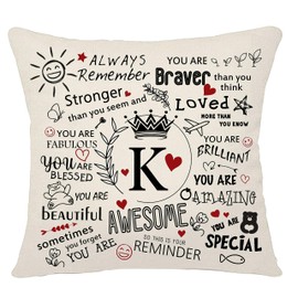 Bacmaxom Inspirational Quote Always Remember Cushion Cover with A-Z Initial Letters Inspirational Gifts for Women Men Girls Boys Family Friends Cheer Up Gift Positive Gift Graduation Birthday (K)