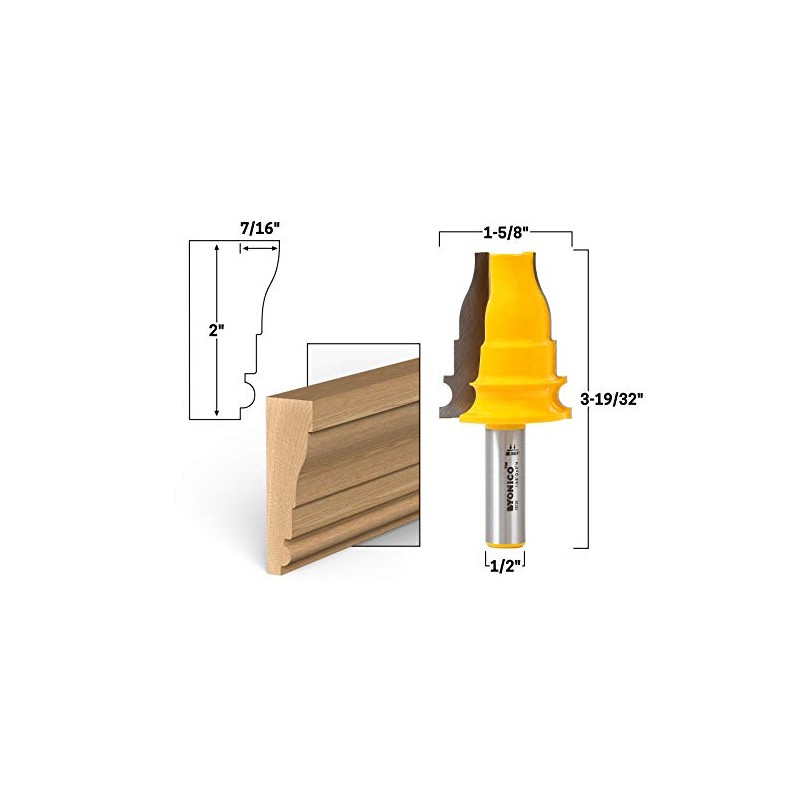 YONICO 16125 2-Inch Door & Window Casing Router Bit 1/2-Inch