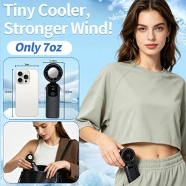 KAFUX Portable Handheld Turbo Fan with Ice Cooler, 5 Gear Mini Rechargeable Fan with LED Display, 199-Speed Personal Hand Fan, Foldable Neck Fan with Lanyard for Outdoor Travel Commute Office(Black)