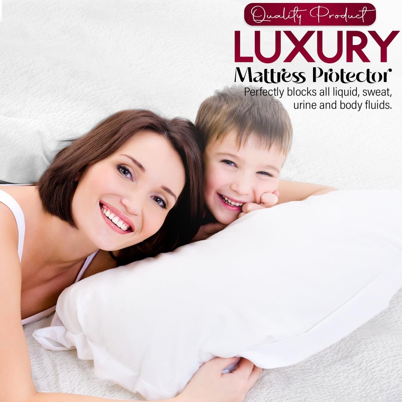 ECOBIZ Cotton Small Double Mattress Protector Fitted Waterproof Sheet Washable,