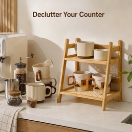 Bamboo Countertop Organizer for Coffee & Kitchen Storage - 2-Tier Shelf for Mugs, Spices, Vanity & Small Spaces