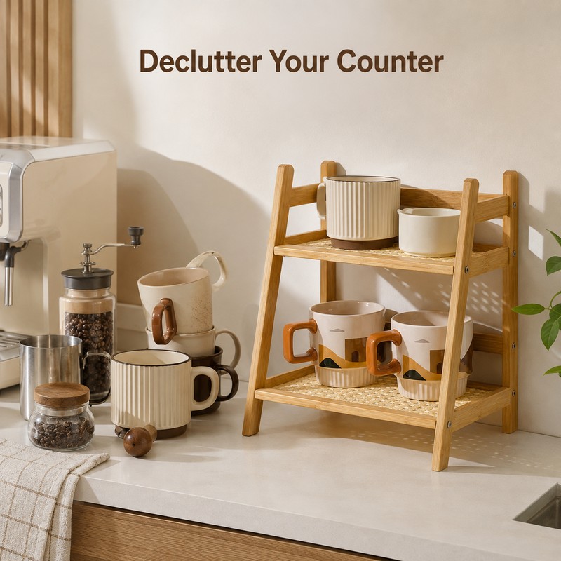 Bamboo Countertop Organizer for Coffee & Kitchen Storage - 2-Tier
