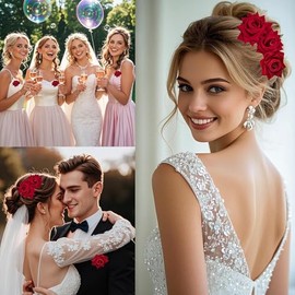 4 Pinzas Para el Cabello con Rosas,Accesorios Florales Mexicanos, Broche de Rosa,Diadema,Pinza para el Cabello de Novia,Peine,Ideal para Fiestas,Bodas y Bailarinas de Flamenco