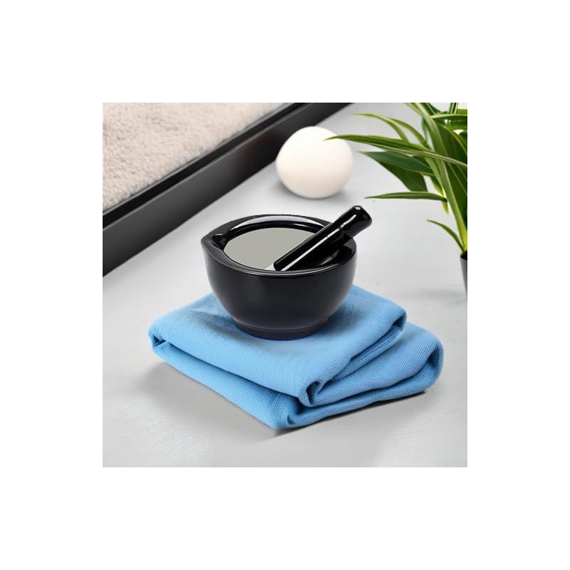 Mortar and Pestle Set, Ceramic Stoneware Set (3.2 Inch-Black) -