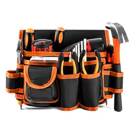 Quorenta Ultra-Thick Men's Tool Belts Fits Waist 31”to 52” Adjustable Oxford Work Pouch with 15 Durable Pockets, Ideal for Repair & Electrical Work (Orange, Extra Large)