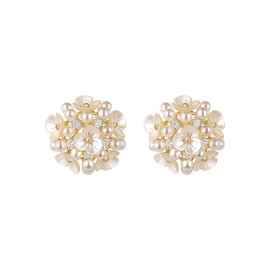 Elegant Flower Pearl Stud Earrings Sterling Silver Pins Dainty Cubic Zirconia Crystal Little Flower Wedding Earrings Statement Studs 14K Gold Plated Cute Jewelry Gifts for Women Girls