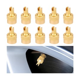 FALVFUN Car Tire Valve Stem Caps, 10PCS Brass Vehicle Slotted Slot Air Stem Cover with Valve Core Remover & O Rubber Ring, Auto Protection Accessories, Universal Fit (Bronze)